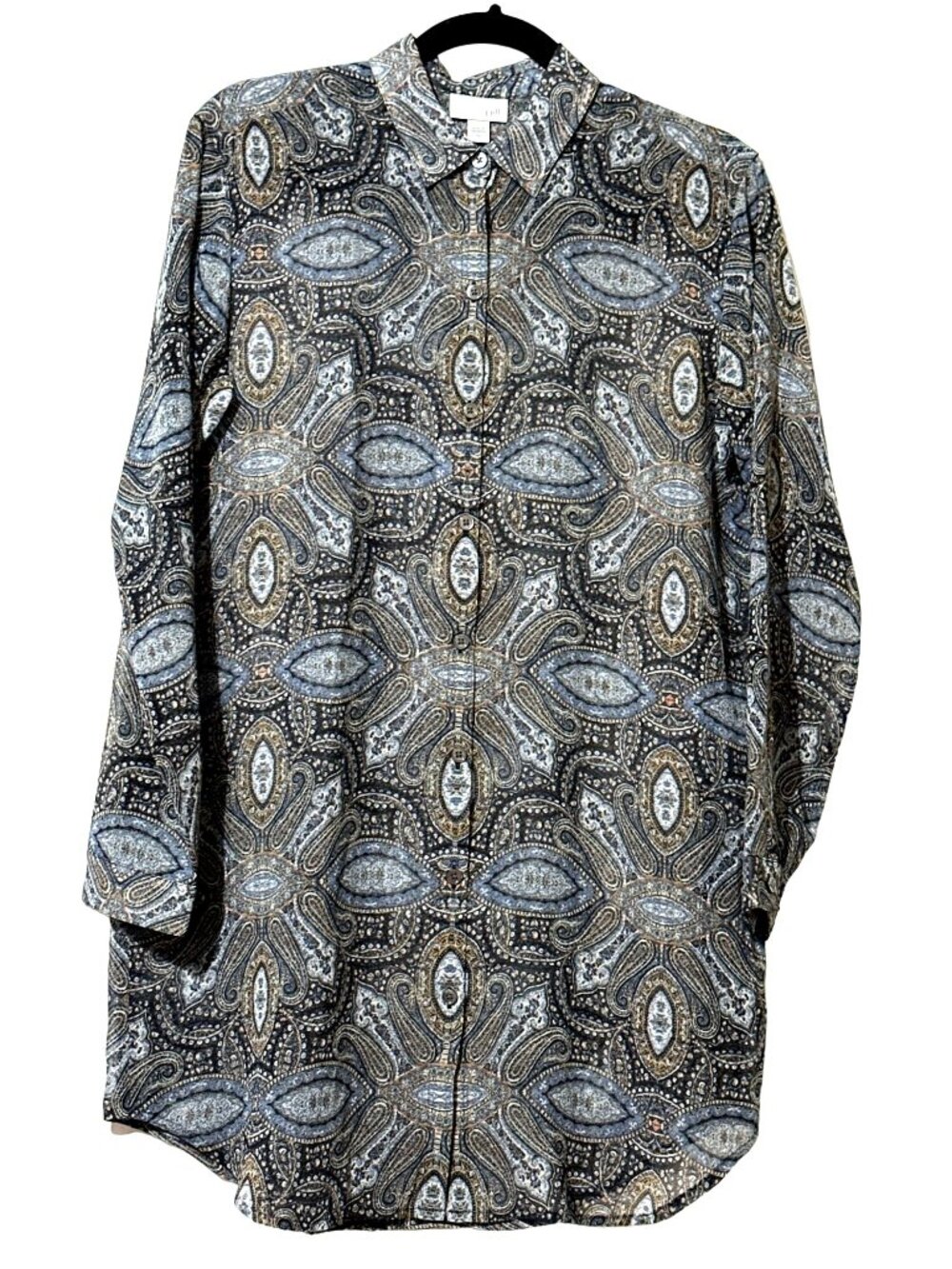 J.Jill XS Button-Up Printed Tunic Shirt Blue Paisley Design
